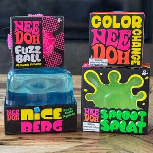 Needoh Fidget Bundle of 4: Nice Berg, Sploot Splat, Fuzz Ball & Color Change